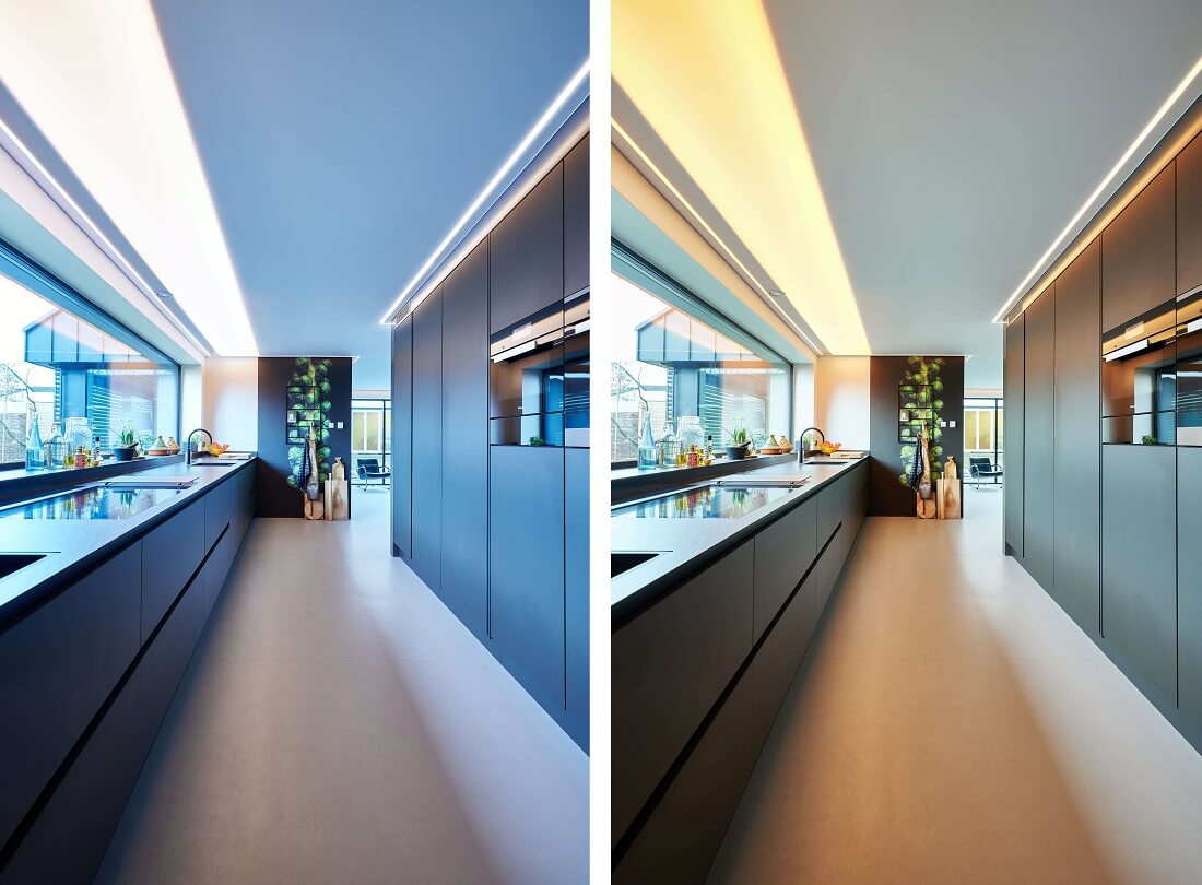 Plameco Spanndecke: Küche mit LED-Beleuchtung